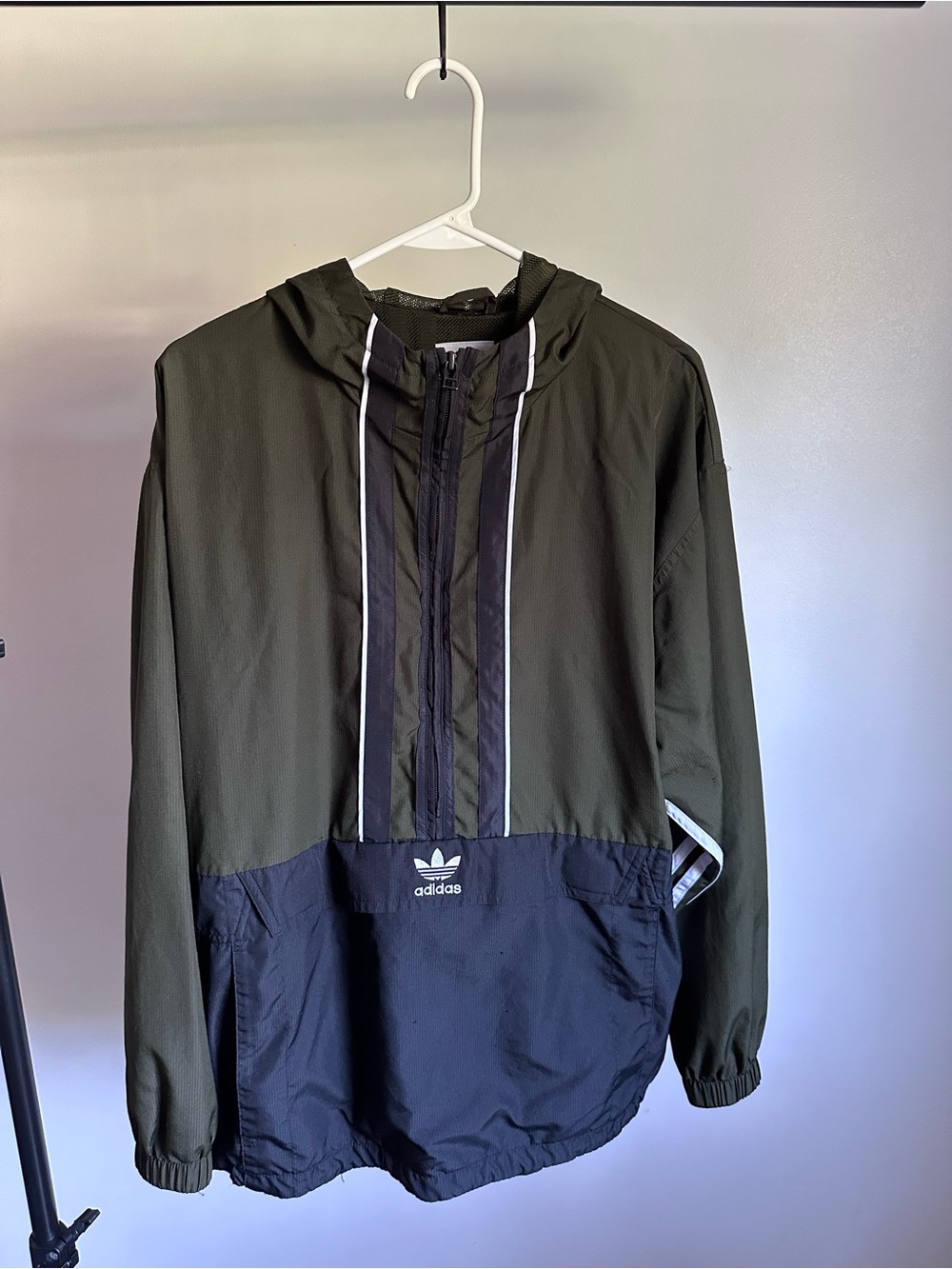 adidas Olive Green and Black Hooded Windbreaker Pullover